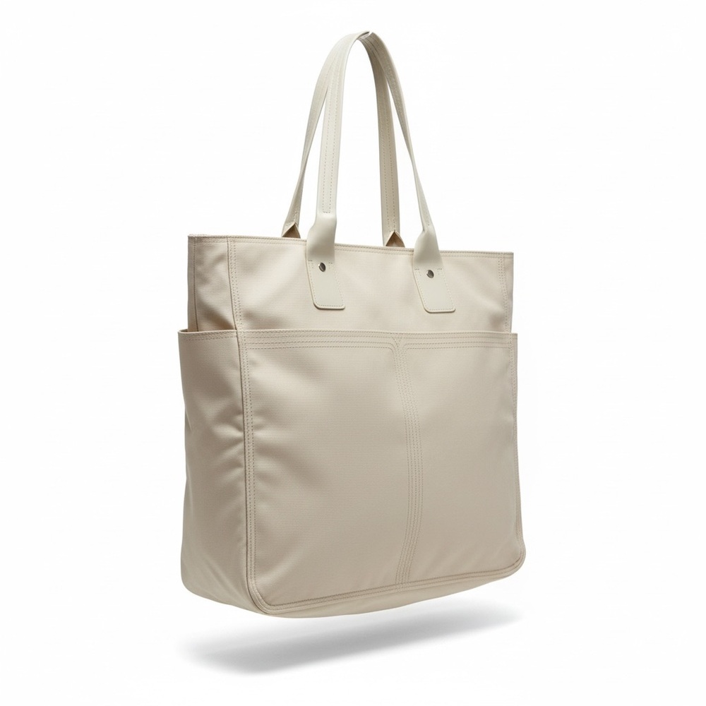 Cream Travel Tote with Pockets Zipper Top